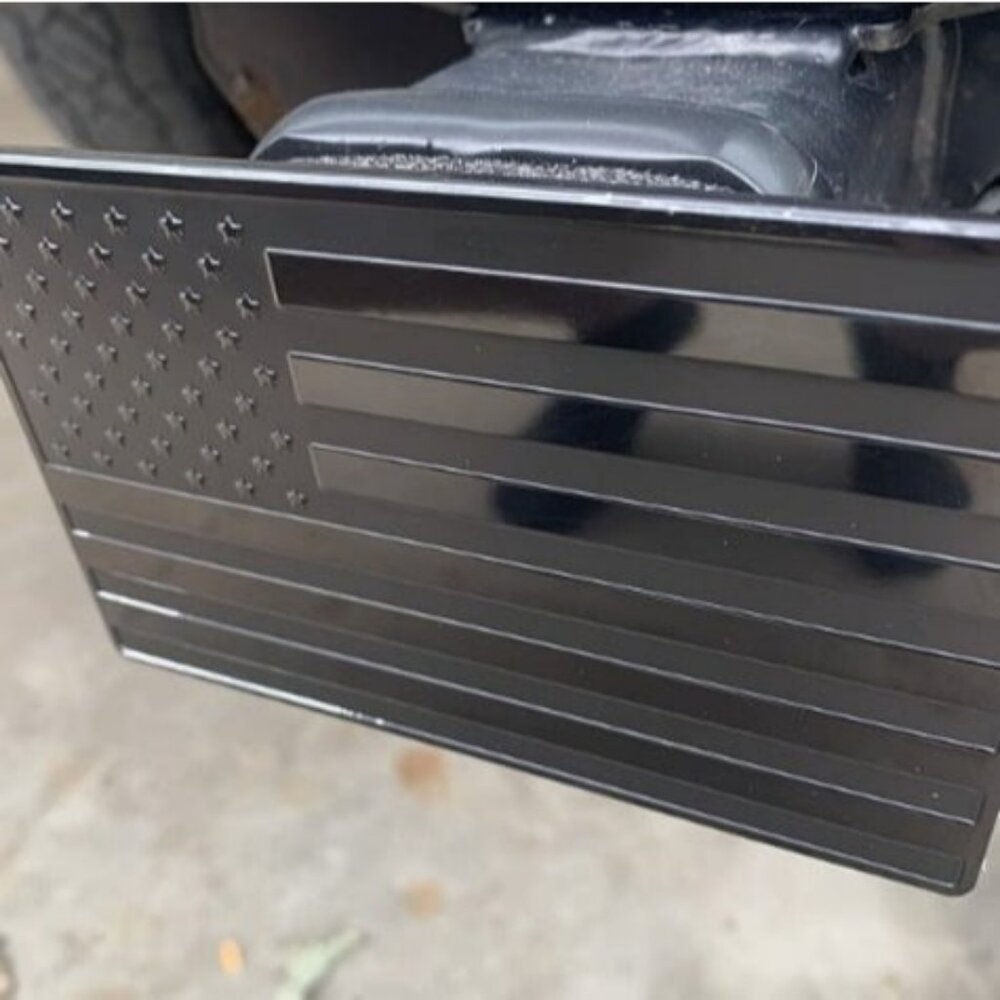 US American Black & Chrome Flag Emblem Trailer Metal Hitch Cover
